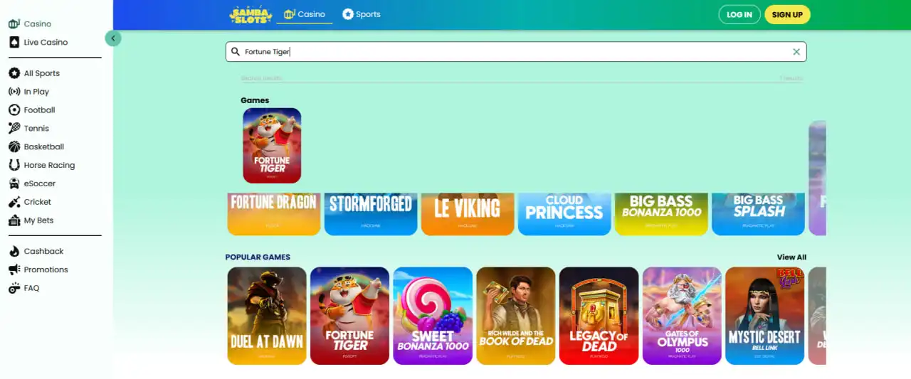How to find Fortune tiger Samba slots in the casino lobby