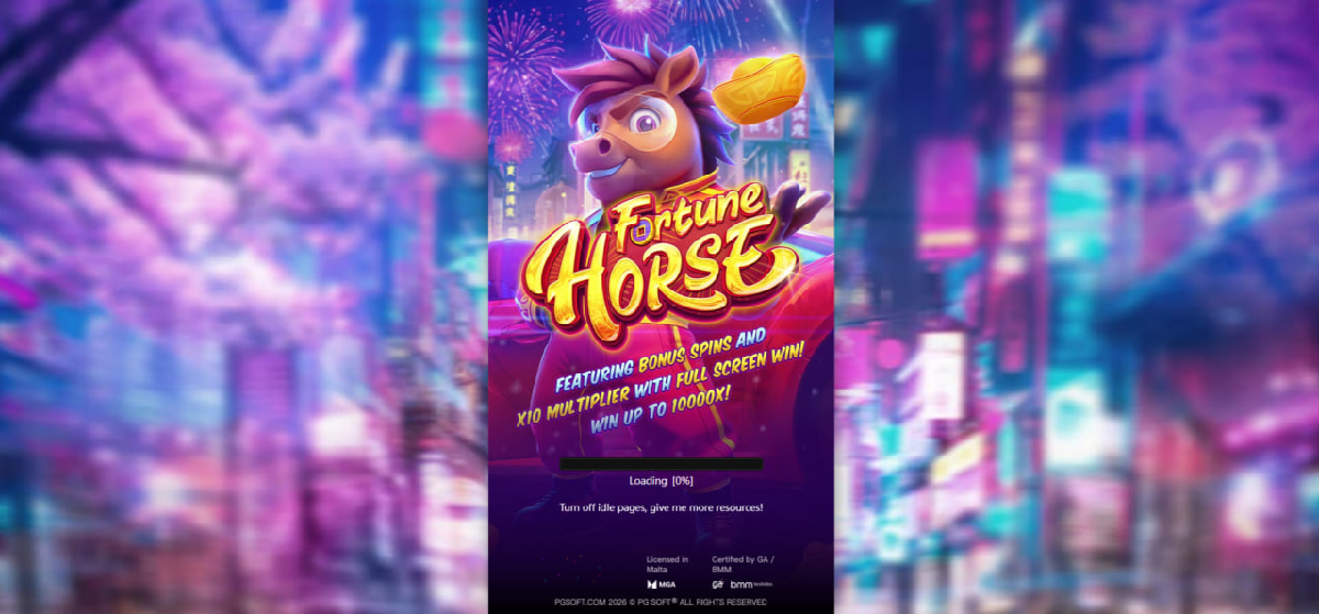 Fortune Horse slot characteristics including RTP 96.76%, 25 paylines and 10,000x max win