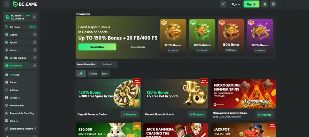 Welcome bonus offer at BC Game for Fortune Tiger players