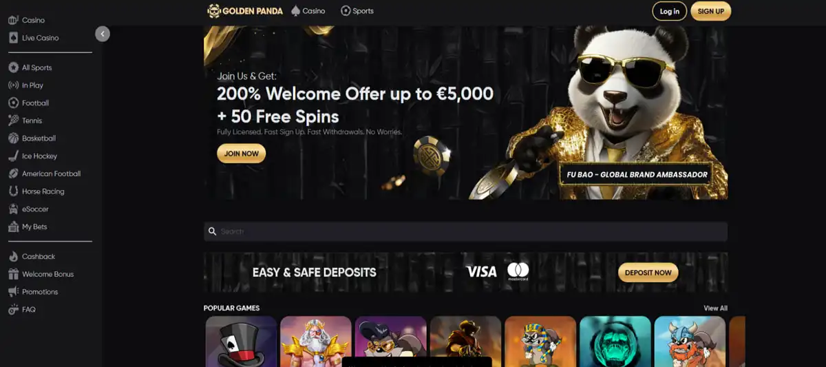 Fortune tiger Golden panda casino slot interface with golden tiger symbol in focus