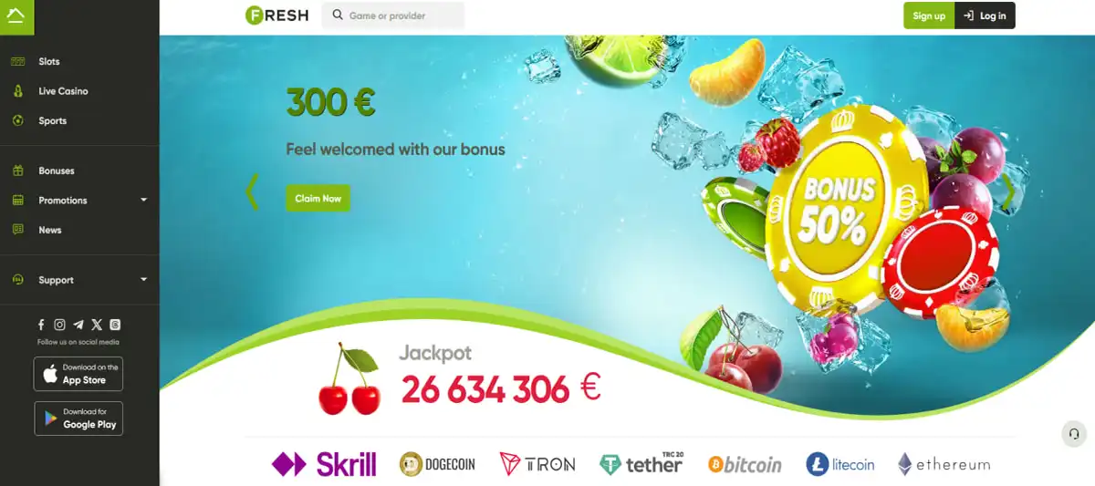 Fortune Tiger Fresh casino main page and access to the slot