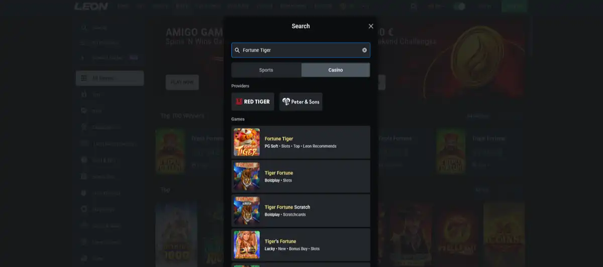 Leon bet Fortune Tiger game in search results