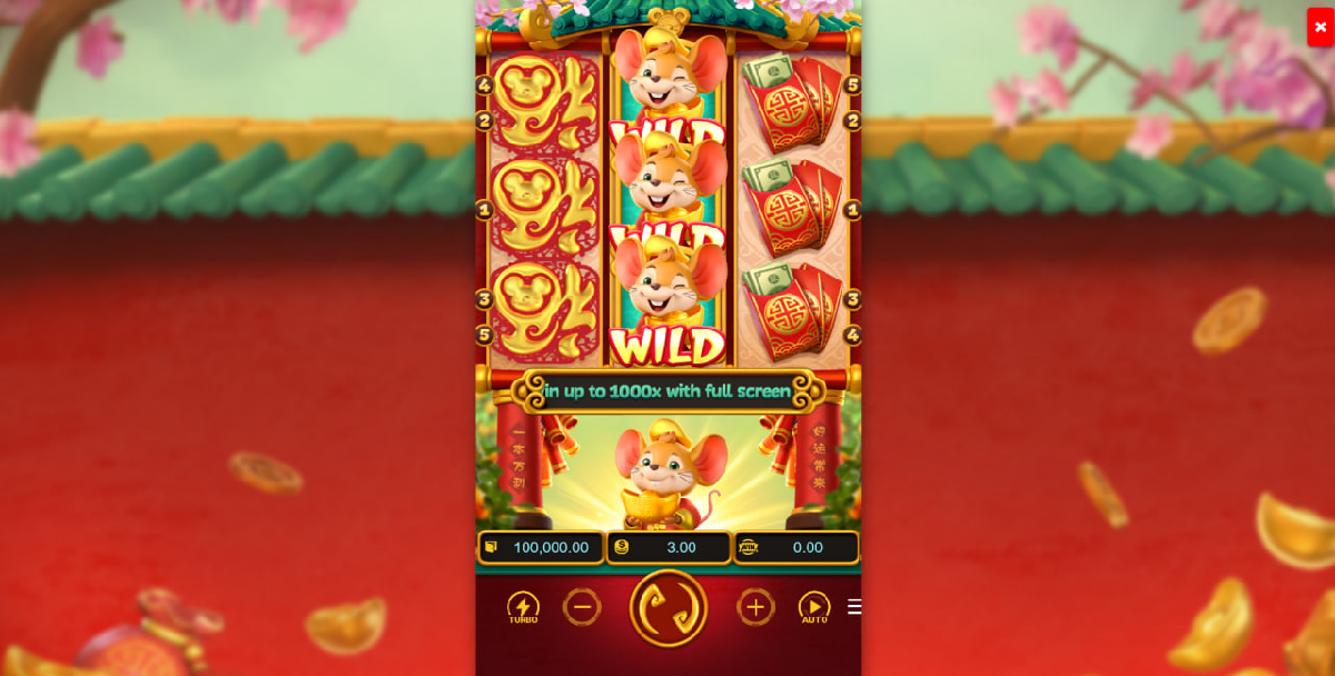 Fortune Mouse slot interface with reels and betting panel Fortune Mouse slot interface with reels and betting panel