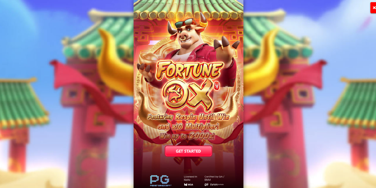 Fortune Ox slot main screen showing 3-4-3 reel layout