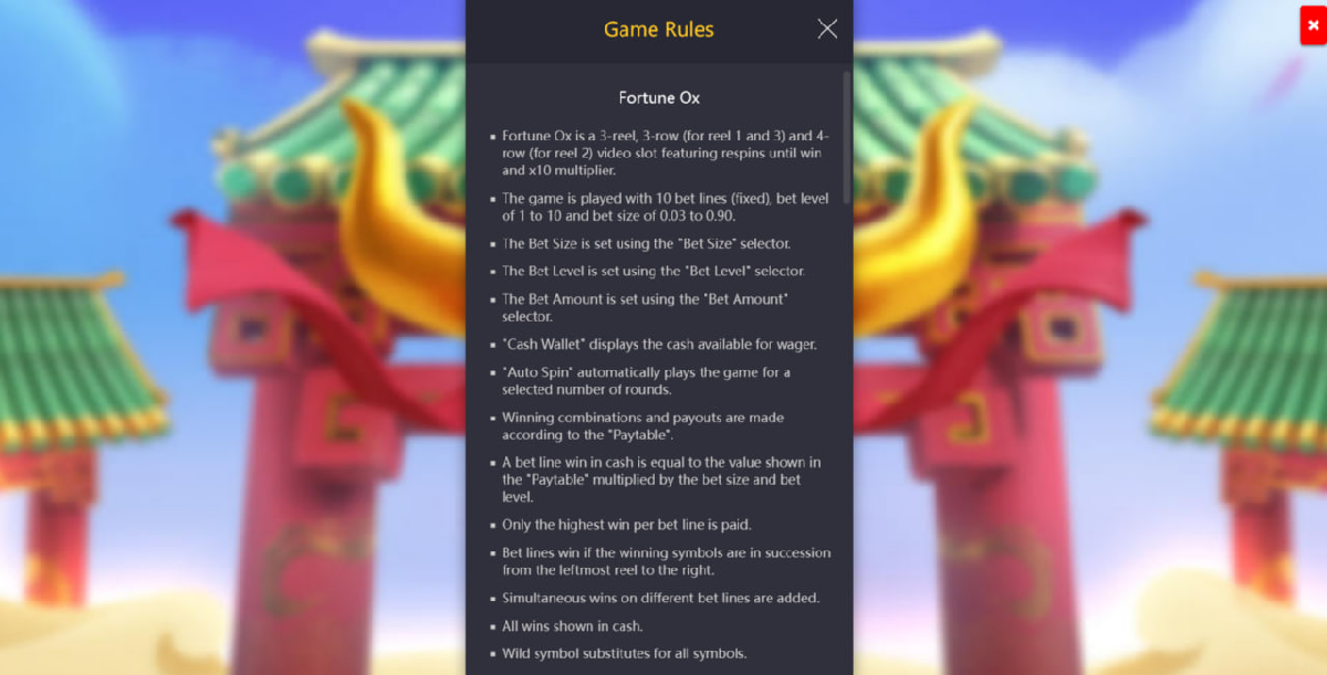 Fortune Ox symbols and paytable overview